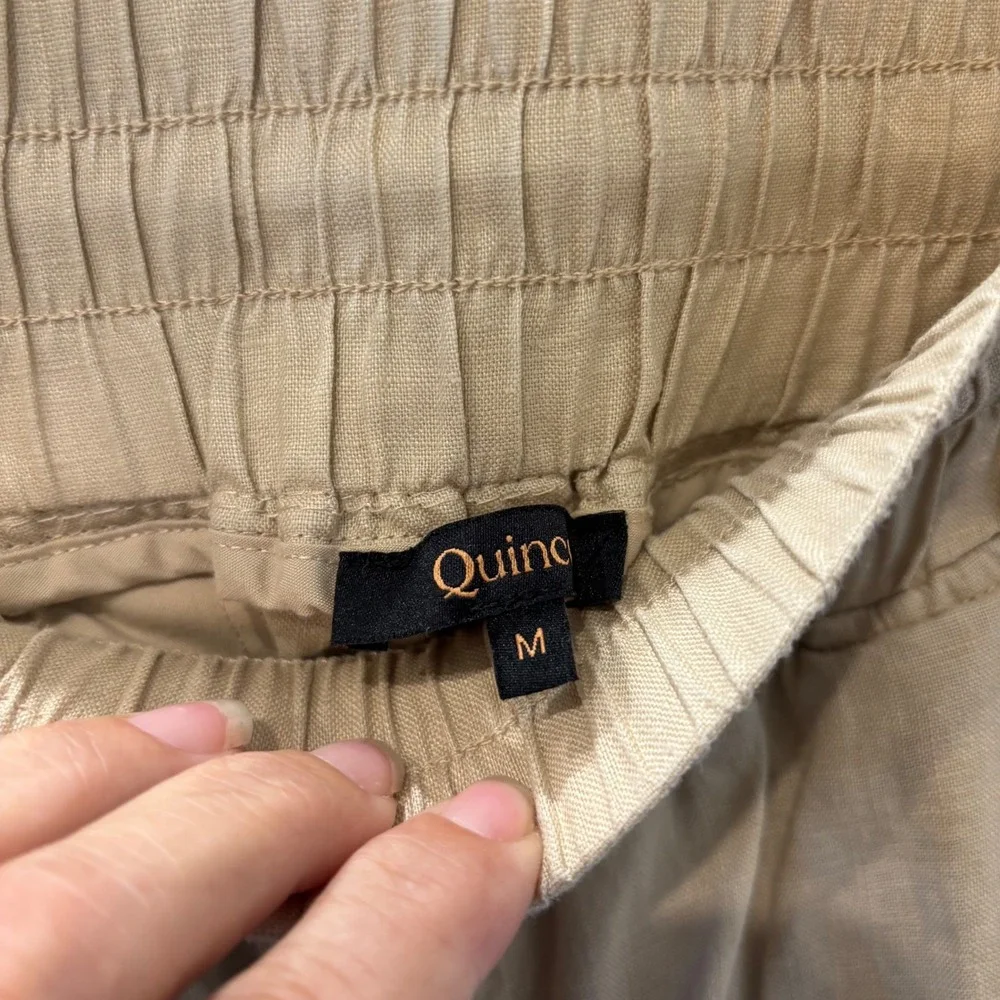 Quince 100% European Linen Wide Leg Pull On Pants Tan Beige Medium